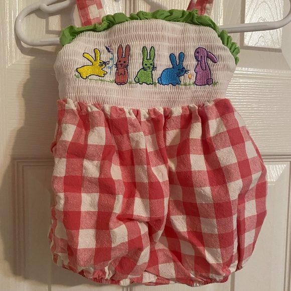 Smocked Gingham Bunny Romper - Picture 2 of 7
